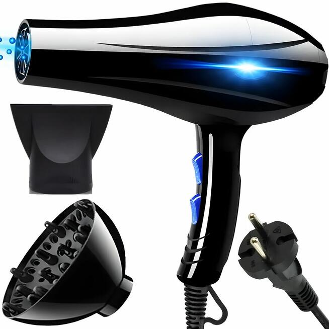 SUSZARKA DO WŁOSÓW 2200W Z JONIZACJĄ, DYFUZOREM, ZIMNYM NAWI