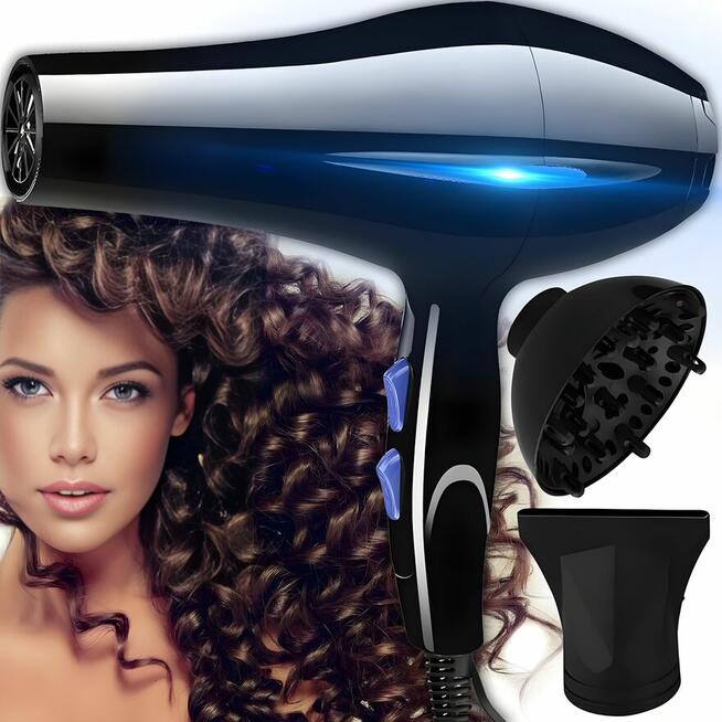 SUSZARKA DO WŁOSÓW 2200W Z JONIZACJĄ, DYFUZOREM, ZIMNYM NAWI