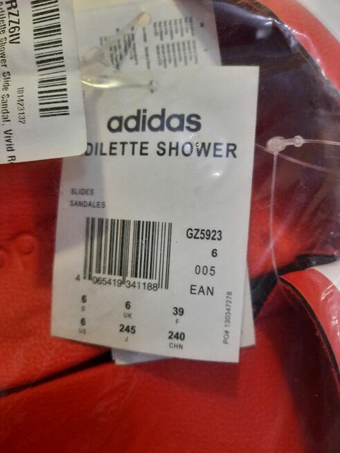 39 ADIDAS ADILETTE SHOWER KLAPKI BASEN PLAŻA CZERWONE 24,5cm
