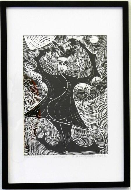 Grafika Linoryt Demon sztuka obraz oryginał od artysty.