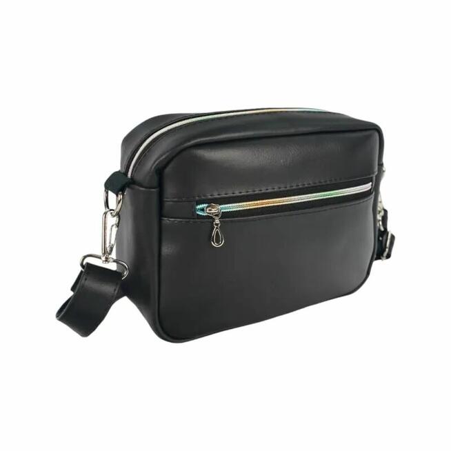 Torebka damska na ramię box prostokątny w Kwiaty - Czarna skóra eko