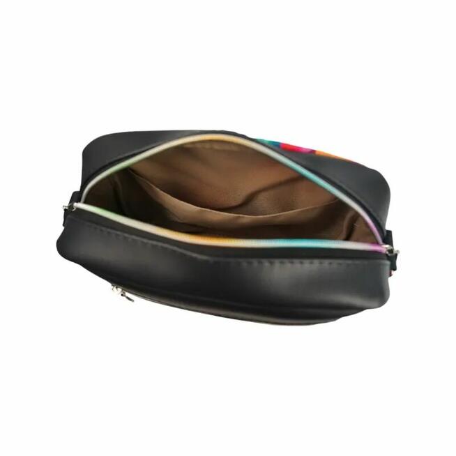 Torebka damska na ramię box prostokątny w Kwiaty - Czarna skóra eko