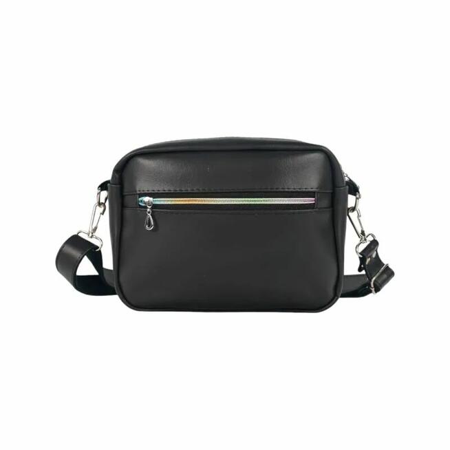 Torebka damska na ramię box prostokątny w Kwiaty - Czarna skóra eko