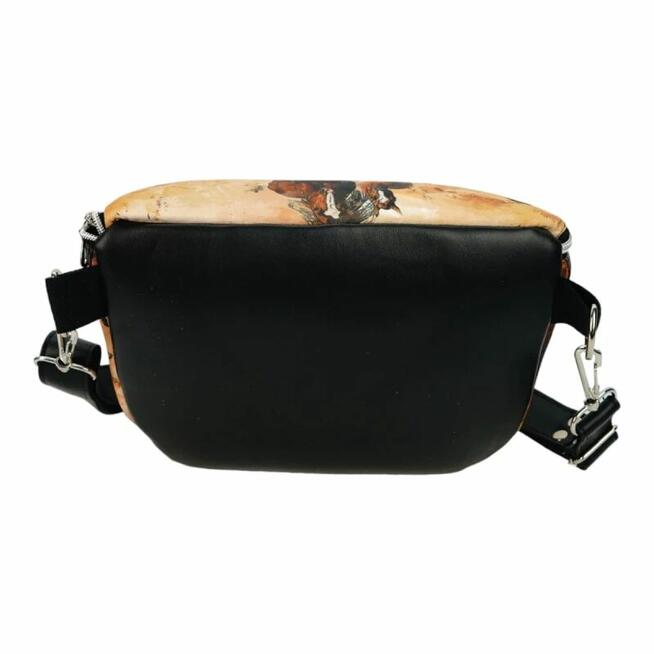 Duża Torebka Nerka Damska - Czarna i Konie w Galopie