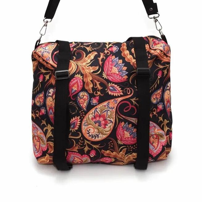 Torbo Plecak Damski 2w1 - Paisley na Czarnym