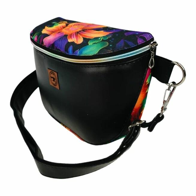 Duża Torebka Nerka Damska - Czarna i Purpurowy Ogród