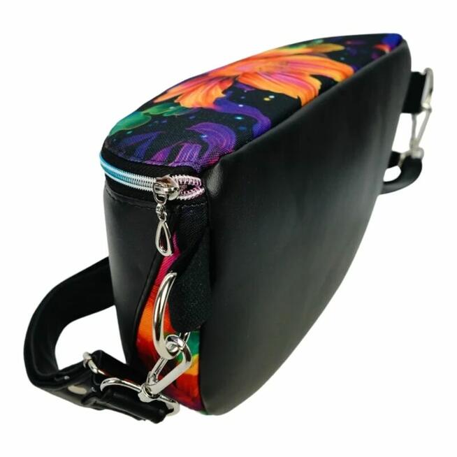 Duża Torebka Nerka Damska - Czarna i Purpurowy Ogród