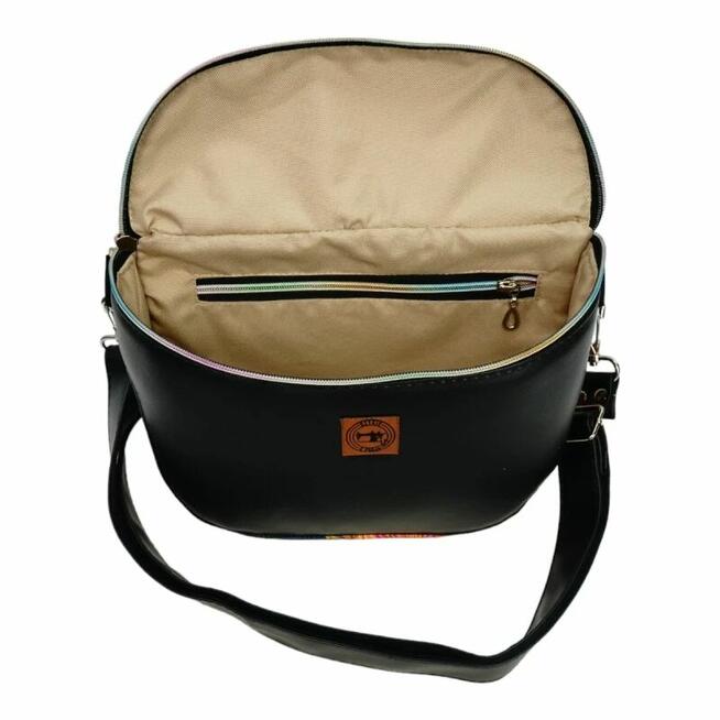 Duża Torebka Nerka Damska - Czarna i Purpurowy Ogród