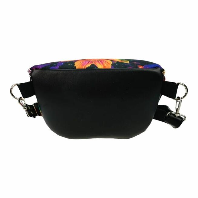 Duża Torebka Nerka Damska - Czarna i Purpurowy Ogród