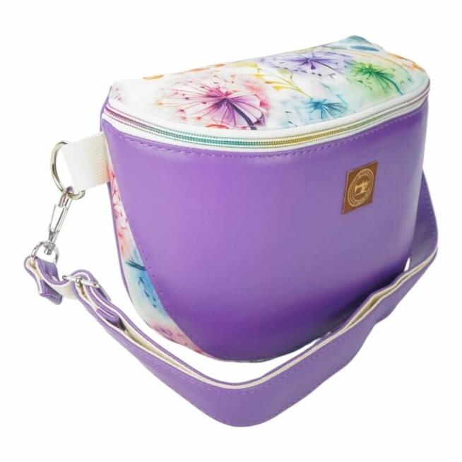 Duża Torebka Nerka Damska - Fioletowa i Pastelowe Dmuchawce