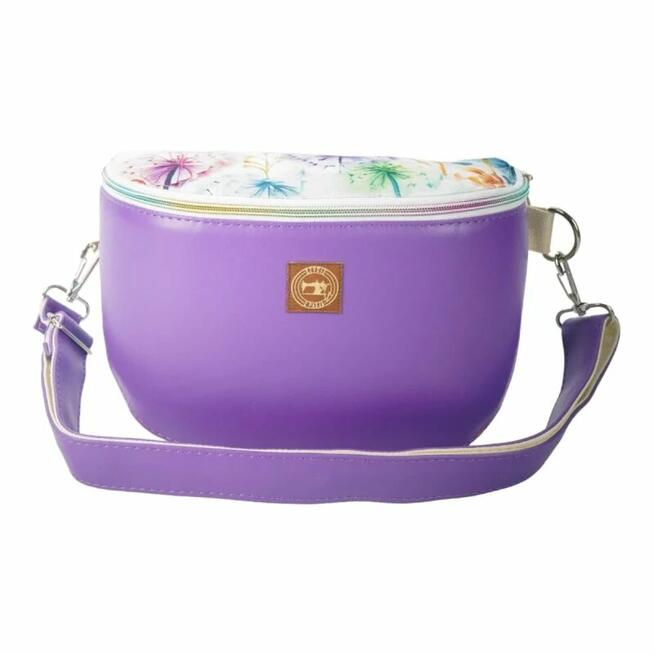 Duża Torebka Nerka Damska - Fioletowa i Pastelowe Dmuchawce