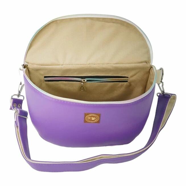 Duża Torebka Nerka Damska - Fioletowa i Pastelowe Dmuchawce