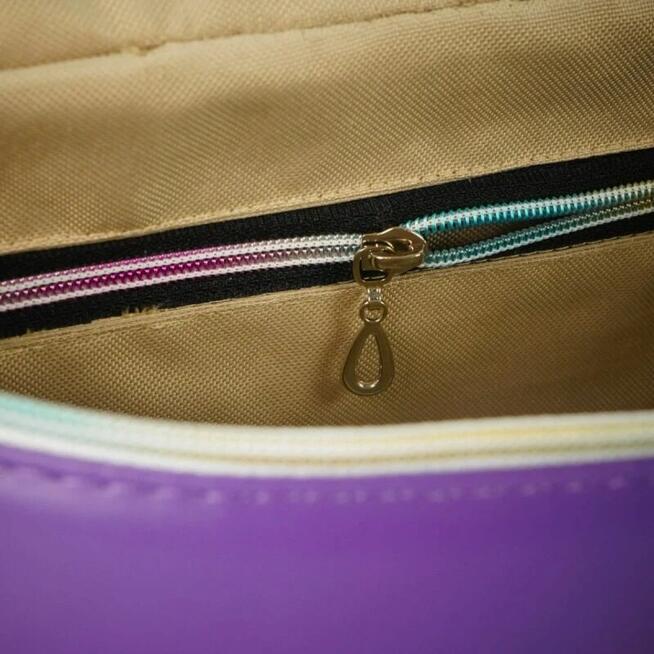 Duża Torebka Nerka Damska - Fioletowa i Pastelowe Dmuchawce