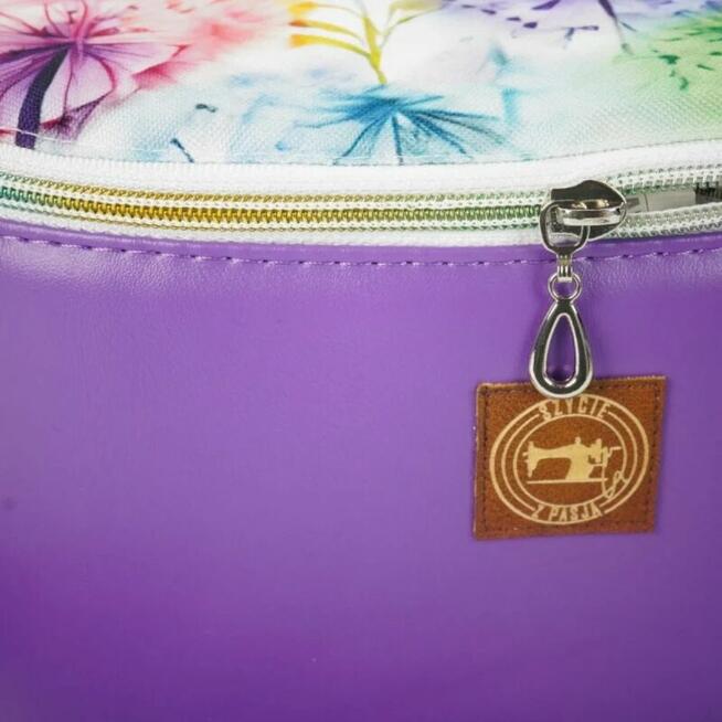 Duża Torebka Nerka Damska - Fioletowa i Pastelowe Dmuchawce