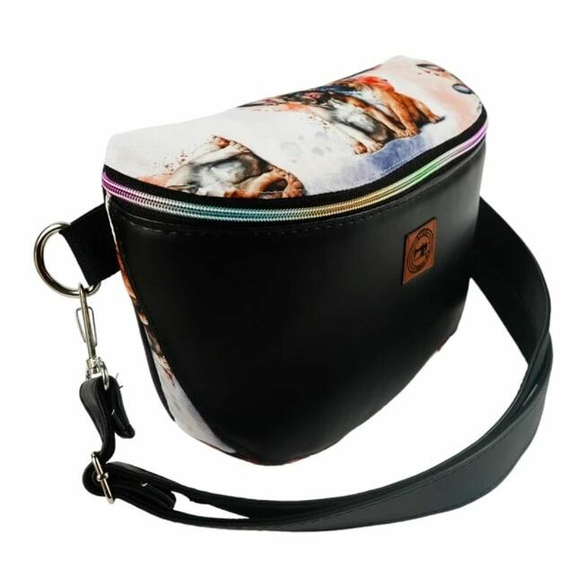 Duża Torebka Nerka Damska - Czarna i Buldogi