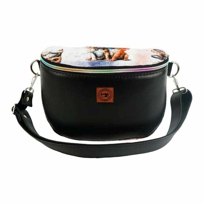 Duża Torebka Nerka Damska - Czarna i Buldogi