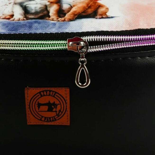 Duża Torebka Nerka Damska - Czarna i Buldogi