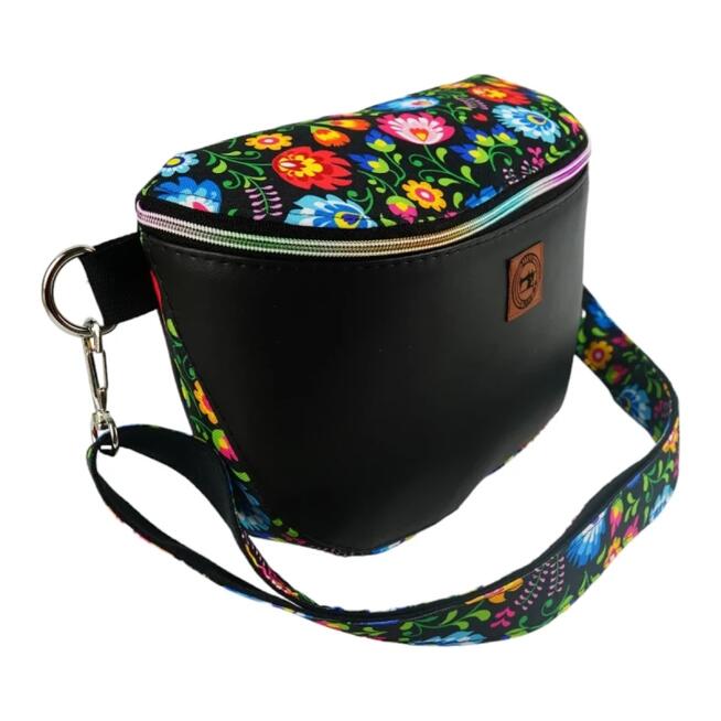 Duża Torebka Nerka Damska - Czarna i Wzór Łowicki