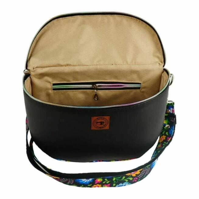 Duża Torebka Nerka Damska - Czarna i Wzór Łowicki