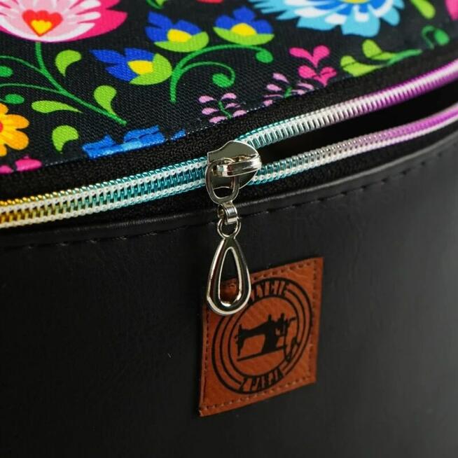 Duża Torebka Nerka Damska - Czarna i Wzór Łowicki