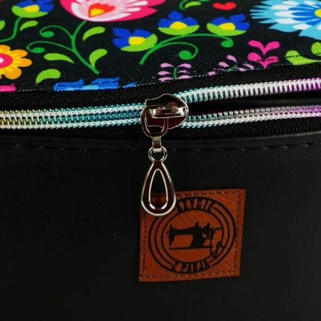 Duża Torebka Nerka Damska - Czarna i Wzór Łowicki