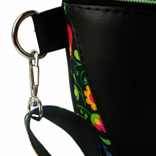 Duża Torebka Nerka Damska - Czarna i Wzór Łowicki