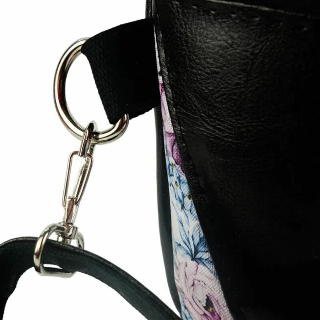 Duża Torebka Nerka Damska - Czarna i Kwiaty