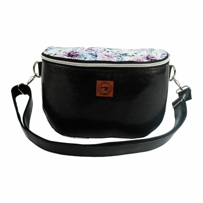 Duża Torebka Nerka Damska - Czarna i Kwiaty