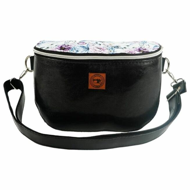 Duża Torebka Nerka Damska - Czarna i Kwiaty