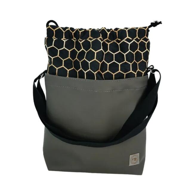Torebka szara z motywem plastrów miodu – torba damska z kominem handmade