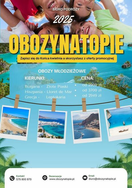 Obozy młodzieżowe: Hiszpania, Bułgaria, Grecja