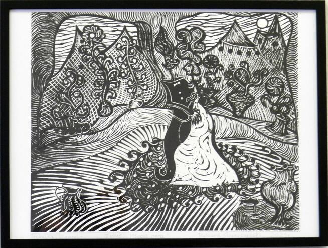 Grafika Linoryt Młoda para obraz oryginał od artysty.