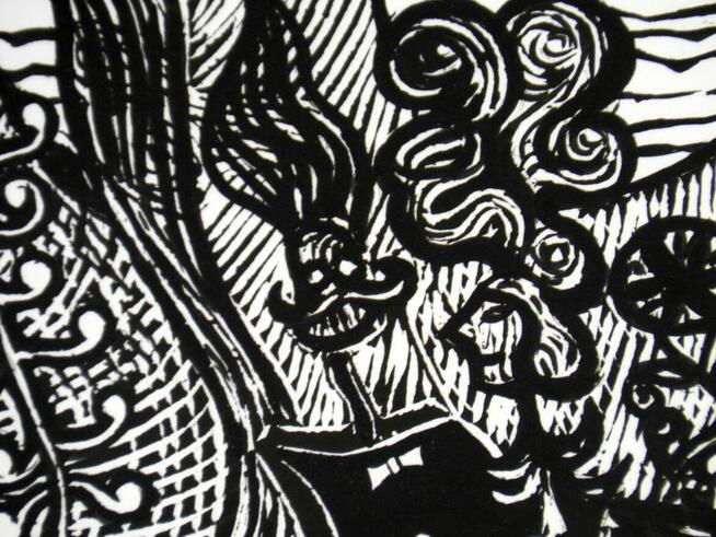 Grafika Linoryt Młoda para obraz oryginał od artysty.