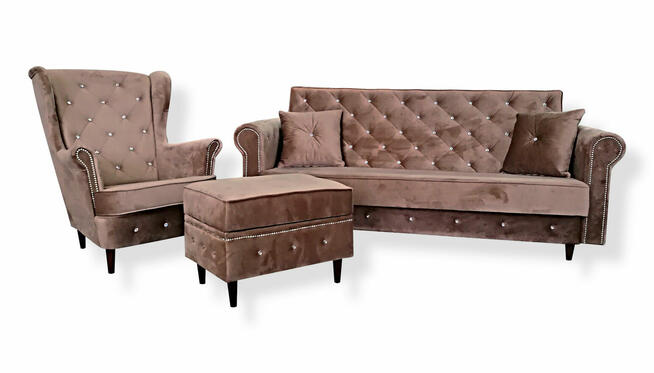 Komplet wypoczynkowy Sofa Fotel podnóżek Kanpa NOWE