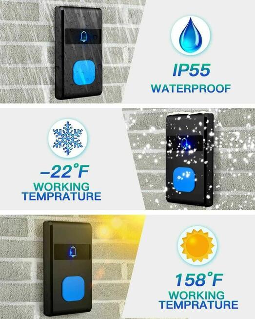 Bezprzewodowy dzwonek do drzwi furtki PewinGo z lampka LED