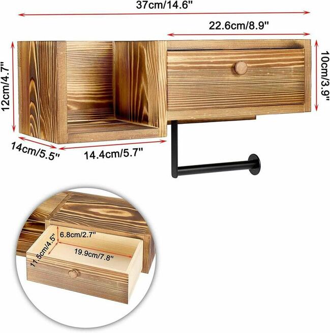 Uchwyt na papier toaletowy szafka brązowa z półka drewniana