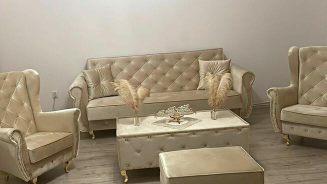 Zestaw mebli Kanapa Glamour Fotel Fotele podnóżek otwierany