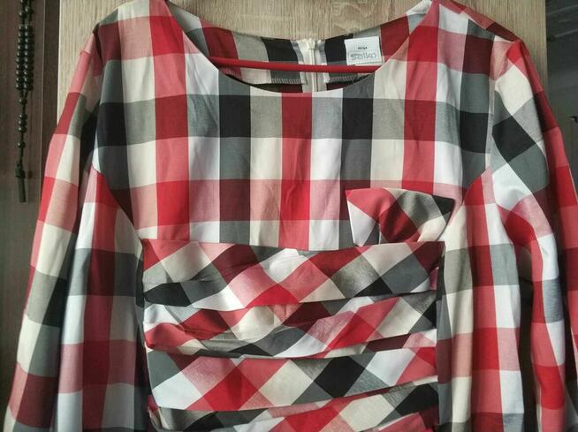 Bluzka Czerwona Kolorowa sweter sweterek rękaw 3/4 krata