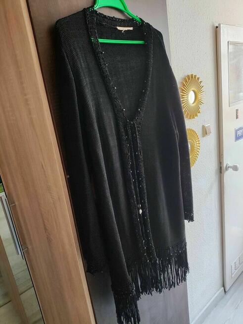 Czarny Sweter Damski Sweterek Narzutka Narzuta Kardigan