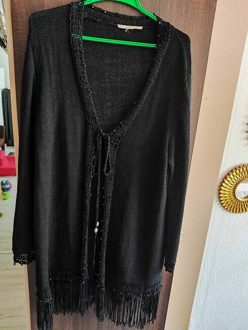 Czarny Sweter Damski Sweterek Narzutka Narzuta Kardigan