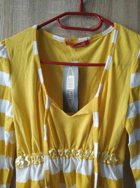 Bluzka Żółta Biała sweter sweterek długi rękaw w pasy M