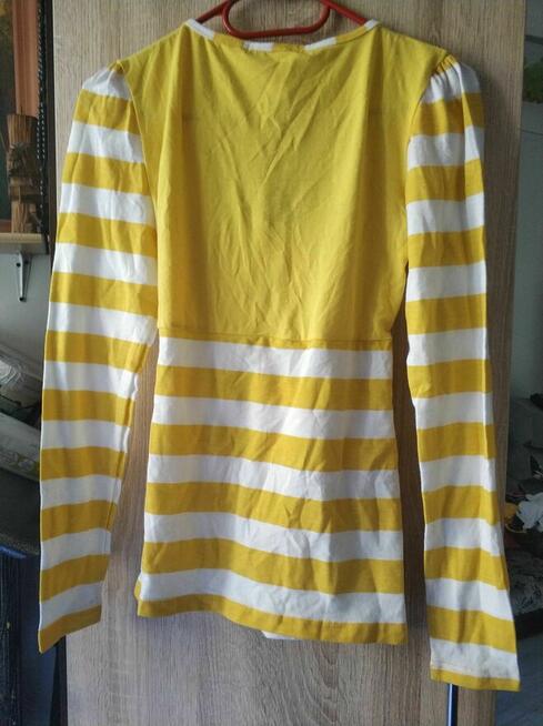 Bluzka Żółta Biała sweter sweterek długi rękaw w pasy M