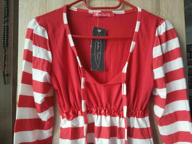 Bluzka Czerwona Biała sweter sweterek długi rękaw w pasy M