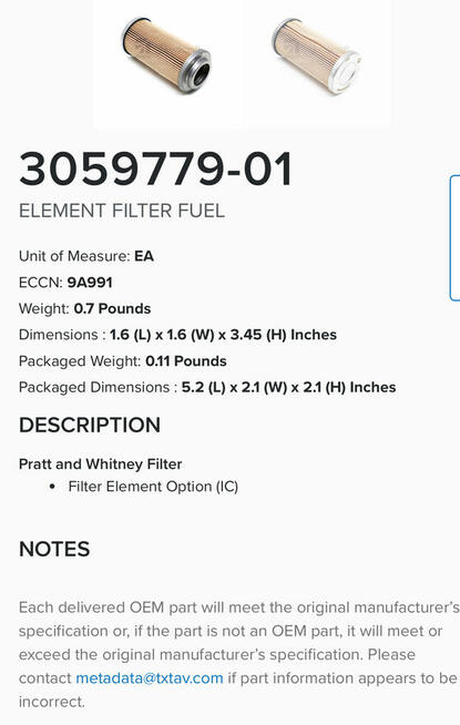 Filtr paliwa Pratt&Whitney 3059779-01