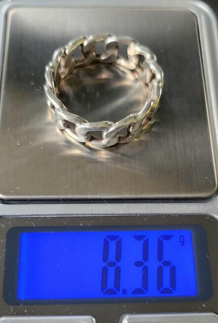 Srebrny pierścionek obrączka pancerka