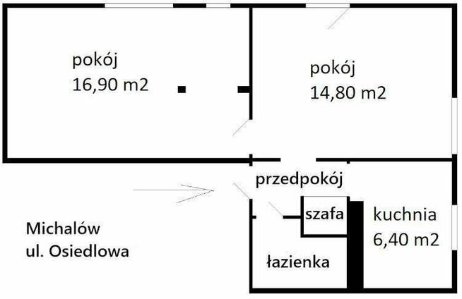 Mieszkanie 45,50m2, 2 pokoje, 2 piętro