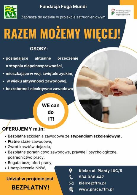 Praca, staże szkolenia zawodowe dla osób niepełnosprawnych