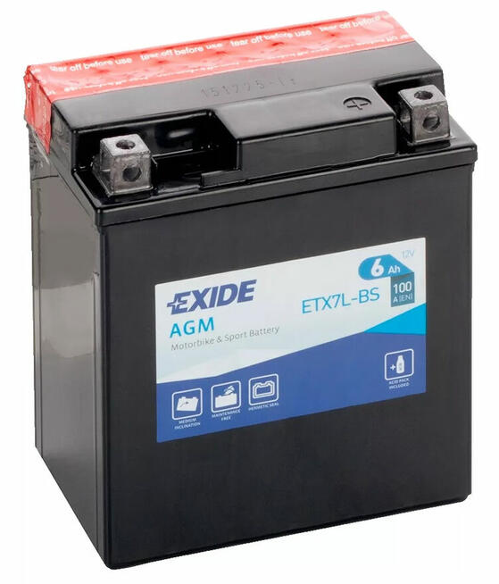 Akumulator motocyklowy EXIDE Etx7l-bs Ytx7l-bs 12V 6Ah 100A