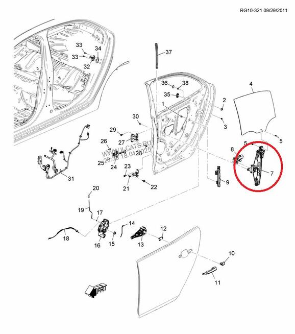 Podnośnik mechanizm szyby prawy tył Chevrolet Malibu 12-17