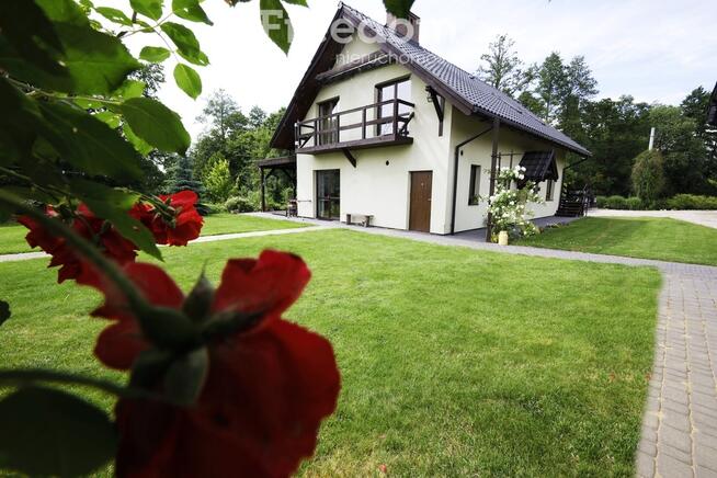 Dom ze stawem nad rzeką pośród pól i łąk